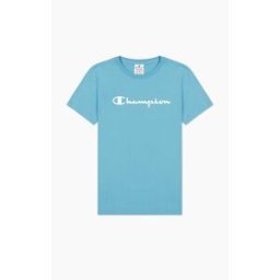Champion Big Script Logo Print T-Shirt Womens Bleu 14 (L) Female