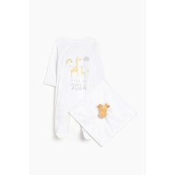 Hello World Baby Unisex 2024 Sleepsuit And Comforter Blanc 0-3 mois Unisex