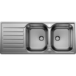 Blanco évier 519713 116x50cm, Inox finition à la brosse, réversible, avec écoulement télécommande