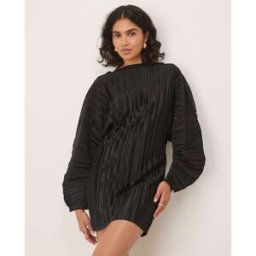 ASOS DESIGN - Robe courte et plissÃ©e avec taille surpiquÃ©e et longues manches cocon - Noir Noir 42 female