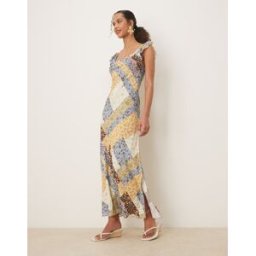 ASOS DESIGN - Robe longue Ã manches volantÃ©es et imprimÃ© patchwork-Multicolore Multicolore 42 female