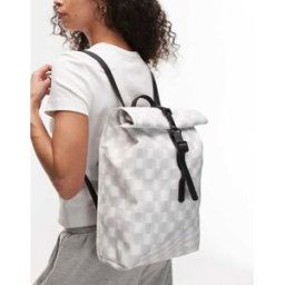 Rains - W3 - Petit sac Ã dos avec rabat supÃ©rieur roulÃ© Ã motif damier-Blanc Blanc One Size female