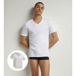 DIM Lot de 2 t-shirts homme en coton bio Blanc Gris à col V Dim Good Gris L