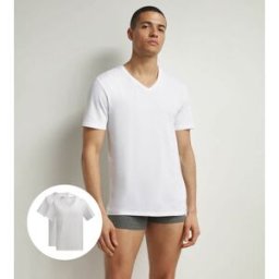 DIM Lot de 2 t-shirts homme en coton bio Blanc à col V Dim Good Blanc L