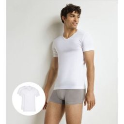 DIM Lot de 2 t-shirts homme en coton blanc à col en V EcoDim Blanc L