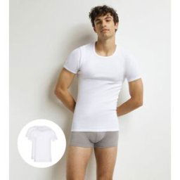 DIM Lot de 2 t-shirts homme en coton Blanc à col rond EcoDim Blanc L