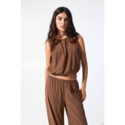 Pull&Bear Top Rustique Ballon Marron L female