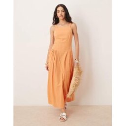 ASOS DESIGN - Robe mi-longue Ã encolure carrÃ©e et taille basse - Papaye-Orange Orange 46 female
