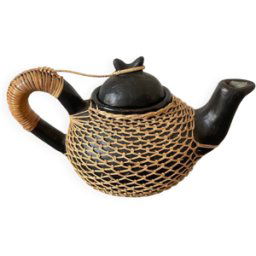 ART Théière en terre cuite et rotin multicolore 8x14x14