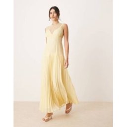 ASOS DESIGN - Robe longueur mollet avec corsage en dentelle et jupe plissÃ©e - Citron-Multicolore Multicolore 46 female
