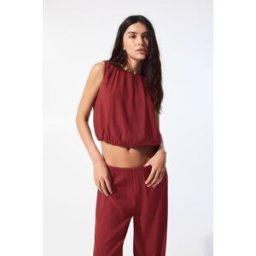 Pull&Bear Top Rustique Ballon Grenat L female