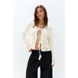 Pull&Bear Veste Crochet Nœuds Écru L female