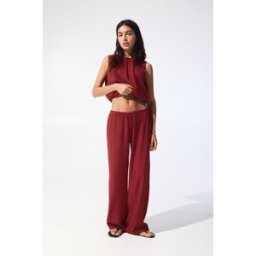 Pull&Bear Pantalon Pyjama Rustique Grenat L female