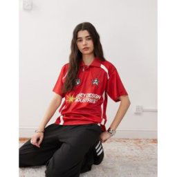Obey - Maillot de football Ã logo avec manches courtes et col polo - Rouge Rouge L female