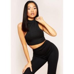 Missy Empire Bandage Rib Extreme Racer Crop Top Noir 14 (L) Female