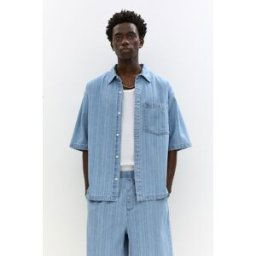 Pull&Bear Chemise Manches Courtes Jacquard Rayures Bleu moyen L male