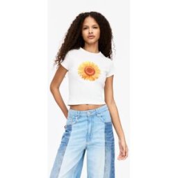 Pull&Bear T-Shirt Ajusté Tournesol Blanc cassé M female