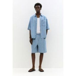 Pull&Bear Bermuda En Jean Jacquard Bleu moyen L male