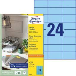 Avery Zweckform 3449 Etiquette universelles 70 x 37 mm papier bleu 2400 pc(s) fixation permanente imprimante à jet dencre, imprimante laser, imprimante laser