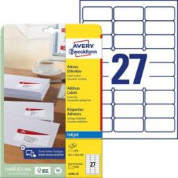 Avery Zweckform J4792-25 Etiquette pour adresse 63.5 x 29.6 mm papier blanc 675 pc(s) fixation permanente imprimante à jet dencre, inscription à main
