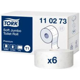 Colis de 6 bobines de papier toilette maxi Jumbo Tork Premium - 110273 - doux 2 plis - pour TORK T1