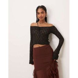 ASOS DESIGN - Top en dentelle Ã Ã©paules dÃ©nudÃ©es - Noir Noir XS female