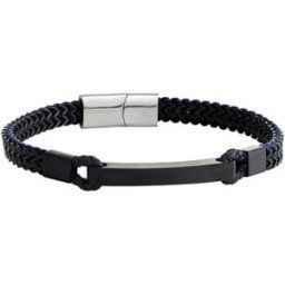 Bracelets Jourdan Bracelet Homme Donovan acier noir et cuir bleu Noir