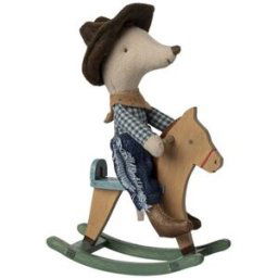 Maileg Souris Cowboy sur son cheval à bascule Petit frère