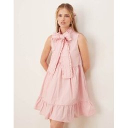 Sister Jane x ASOS - Robe chemise courte avec naud - Rose pastel rose S female