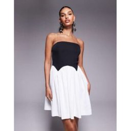 Rare London - Robe courte avec bustier contrastant festonnÃ© style corset - Noir et blanc-Multicolore Multicolore 38 female