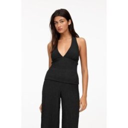 Pull&Bear Top Encolure Américaine Effet Froissé Noir M female