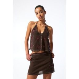Pull&Bear Top Encolure Américaine Avec Perles Marron M female