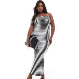 Vero Moda Curve - Robe bustier longue Ã rayures en jersey cÃ´telÃ© - Noir et blanc Noir M female
