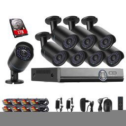 COTIER A8B5 8 canaux 720P 1,0 Mega 8 caméras IP Bullet Kit AHD DVR avec 1 disque dur de disque dur, prise en charge de vision nocturne / détection de mouvement, Distance IR: 20 m (noir)