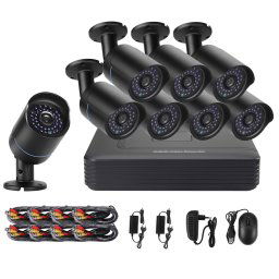 COTIER A8B5-Mini 8 canaux 1080P 2,0 mégapixels 8 x caméras AHD Bullet Kit mini AHD DVR, support de vision nocturne / détection de mouvement, distance IR: 20 m (noir)