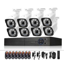 A8B3 / Kit Système DVR de surveillance 8CH 1080N et caméra Bullet HD étanche 720P 1.0MP, vision nocturne infrarouge compatible et télécommande P2P & téléphone (blanc)