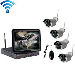 K9104E-PE2013C 4CH HD 960P 1,3 Méga Pixel 2.4 GHz WiFi IP Bullet Caméra Kit 10,1 pouces LCD NVR