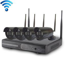 4CH HD 720P 1.0 Mega Pixel 2.4GHz WiFi IP Camera Camera + Kit NVR (Noir)