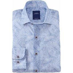 Pierre Clarence Chemise droite voile de coton imprimée tropical col semi-italien 41-42