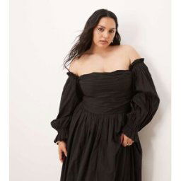 Lace & Beads Plus - Robe longue en coton Ã Ã©paules dÃ©nudÃ©es - Noir Noir 48 female