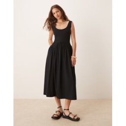 ASOS DESIGN - Robe mi-longue avec taille basse et encolure dÃ©gagÃ©e - Noir Noir 38 female