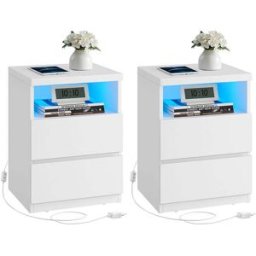 VASAGLE Table de chevet avec éclairage LED, 2