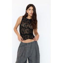 Pull&Bear Top Dentelle Fronces Latérales Noir M female