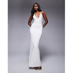 Fashionkilla - Robe longue effet cache-caur Ã double Ã©paisseur et finitions en dentelle - Blanc Blanc 42 female