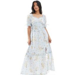 Miss Selfridge Petite - Robe longue tendance folk - Bleu fleuri-rose rose 38 female