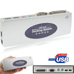 Station d accueil Hi-Speed ​​USB 2.0 avec 8 ports (2xUSB 2.0 + souris PS2 + clavier PS2 + RS232 + DB25 + LAN + Upstream), Argent