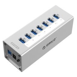 ORICO A3H7 Aluminium Haute Vitesse 7 Ports USB 3.0 HUB avec Alimentation 12V / 2.5A pour Ordinateurs Portables (Argent)