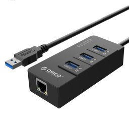 ORICO HR01-U3 ABS 3 ports USB3.0 HUB Splitter avec RJ45 Gigabit Ethernet Carte réseau externe 5 Gbps pour ordinateurs portables / Desktop / Ultrabook etc. (Noir)