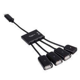 Câble USB 2.0 OTG HUB 4 ports USB-C / Type-C vers USB à 3 ports avec alimentation Micro USB