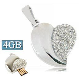 Disque flash en forme de coeur en argent diamant bijoux USB, spécial pour les cadeaux de Saint Valentin (4 Go)
